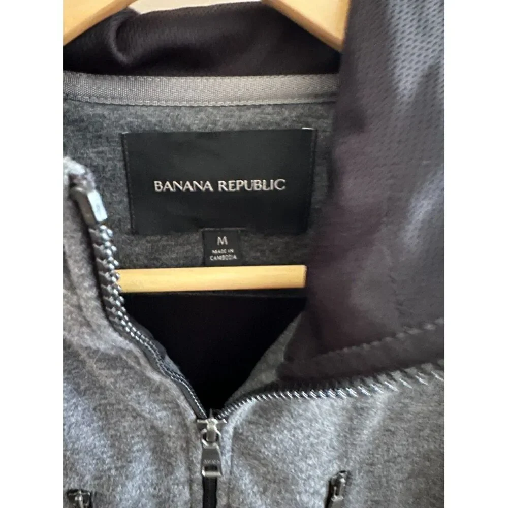 Banana Republic Mens Full Zip Hoodie Jacket Charcoal Gray Dual Chest Pockets M